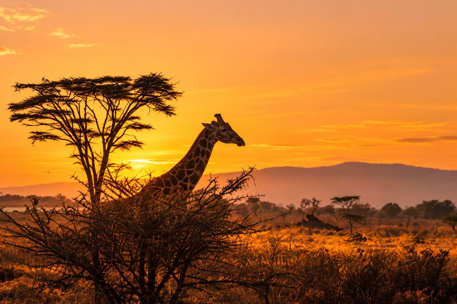 Giraffe in an African savanna landscape